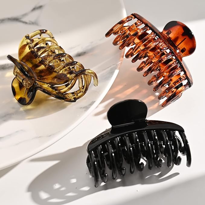 DEEKA 6 PCS 2.5 Inch Double Row Teeth Hair Claw Clips Small Tortoise Shell Plastic Hair Jaw Clips Hair Barrettes Thick Medium Thin Hair Clips for Women