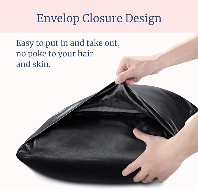 BEDELITE Satin Pillowcase for Hair and Skin, Super Soft Similar to Silk Pillow Cases 4 Pack with Envelope Closure, Cooling Pillowcases for Women Men (20"x36" King Size, Black)