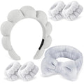 Zkptops 6Pcs Spa Headband for Washing Face Wristbands Set Women Bubble Skincare Makeup Sponge Terry Cloth Padded Puffy Headband Bow Tie Hairband Cute Non Slip Thick Hair Accessory Gifts (Grey)