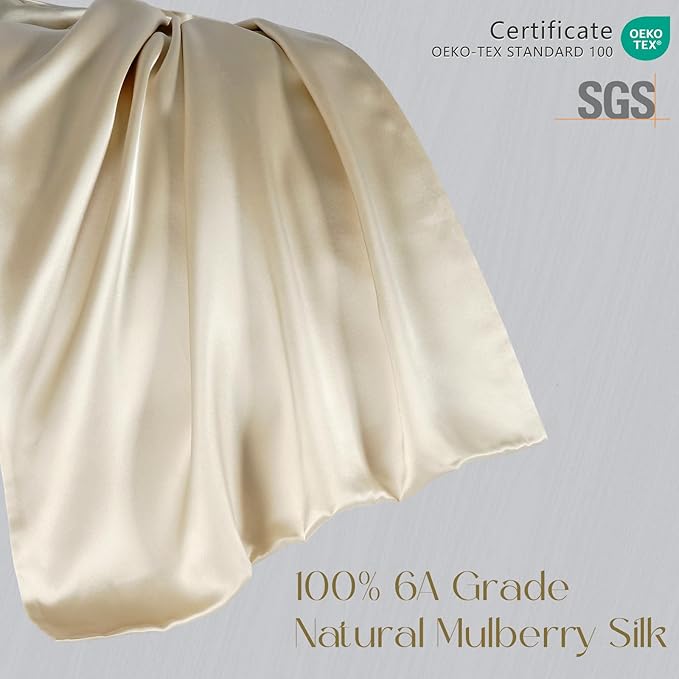 ZIMASILK 100% Pure Mulberry Silk Pillowcase for Hair and Skin Health,Soft and Smooth,Both Sides Premium Grade 6A Silk,600 Thread Count,with Hidden Zipper,1pc (King 20''x36'',Beige)