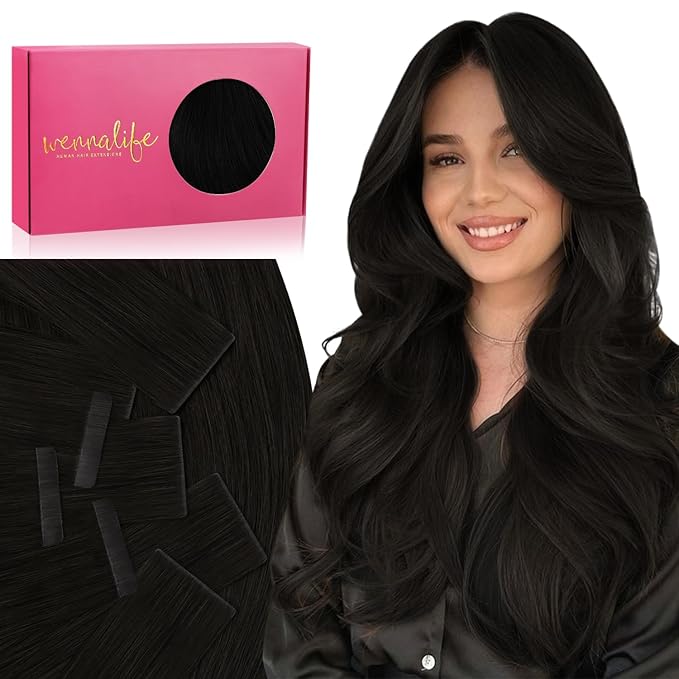 WENNALIFE Invisi Edge & Classic Tape in Hair Extensions Human Hair, 14 Inch 50g 20pcs(10pcs Invisi Edge & 10pcs Classic) Natural Black Invisible Luxury Remy Hair Natural Seamless Injected Tape Ins