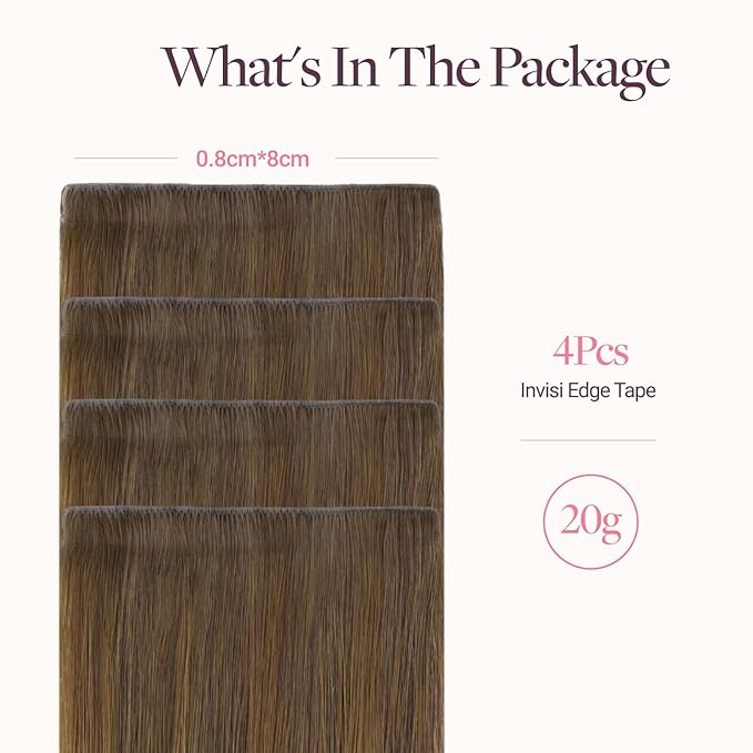 GOO GOO Invisi Edge Wide Tape in Hair Extensions, 4/27/4 Balayage Chocolate Brown to Caramel Blonde,4pcs 18inch 20g, Remy Human Hair,Seamless Injected Tape, Natural Look