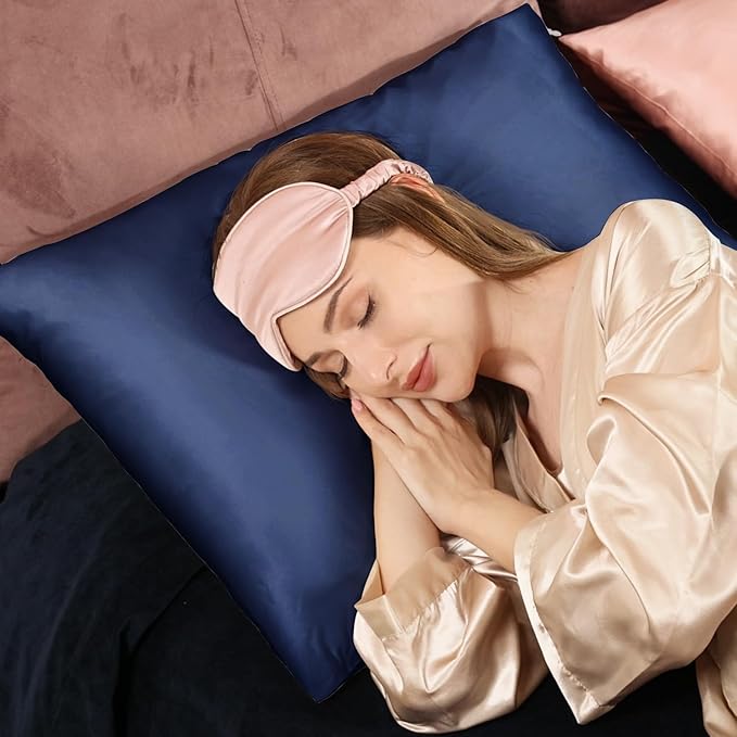 Adubor 100% Silk Pillowcase - Mulberry Silk Pillow Cases, 23 Momme 6A Grade Fibers, Silk Pillow Case for Hair and Skin Health, with Hidden Zipper (Standard 20''×26'', Navy Blue, 1PC)