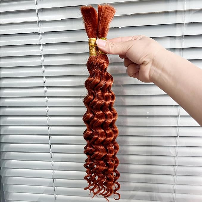 350# Deep Wave Human Braiding Hair Bundles For Boho Braids Ginger Color Crochet 100% Human Hair Deep Curly 100g (2 of 50g) 16 Inch
