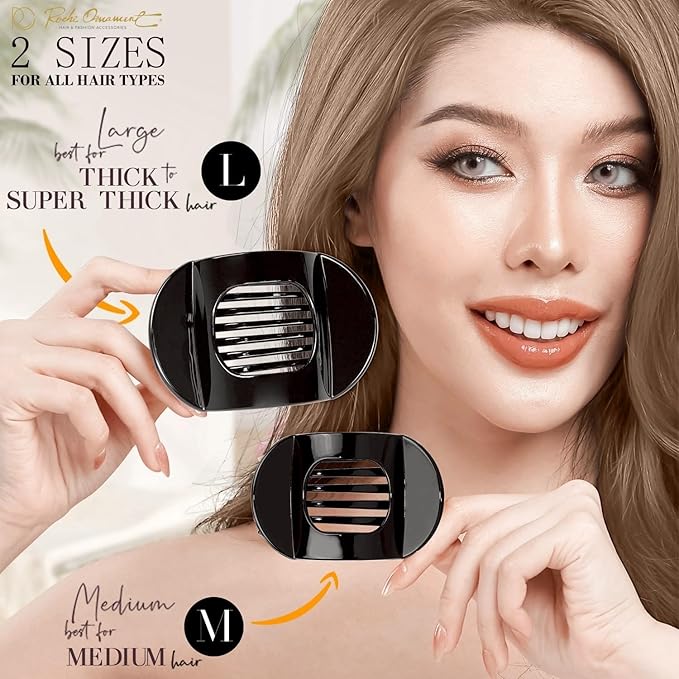 RC ROCHE 6 Pcs Flat Claw Hair Clips for Women Thick Hair French Round Duckbill Square Secure Strong Hold Grip Clamps Barrettes Curved No Slip No Crease Plastic Styling Cute, Medium Black