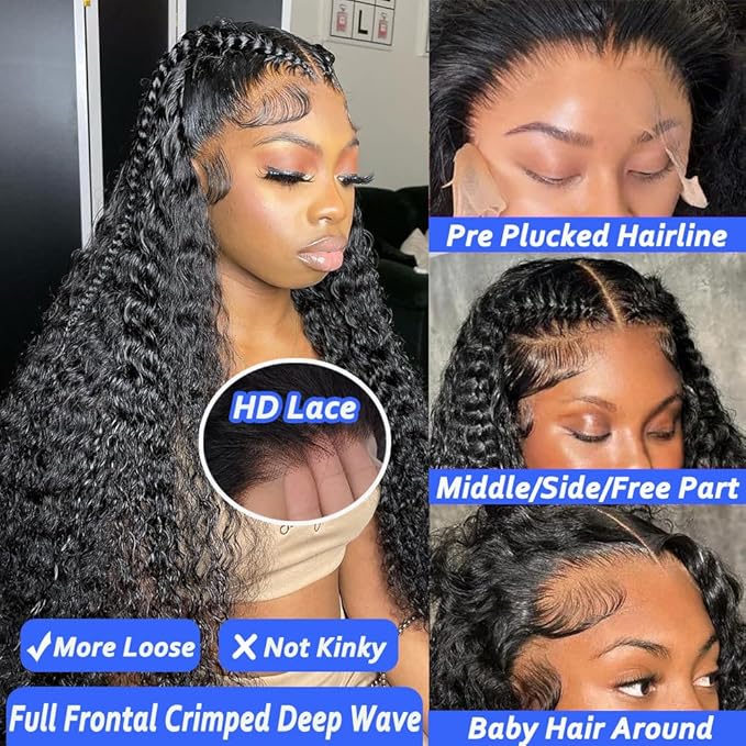 32 Inch 13x6 Lace Front Wigs Human Hair Pre Plucked Deep Curly HD Lace Front Wigs Human Hair 200 Density Deep Curly Glueless Wigs Human Hair With Baby Hair For Black Women