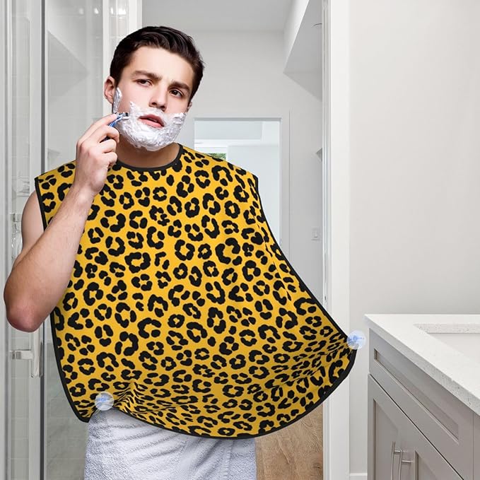 Men's Shaving Accessory Wild Animal Cheetah Leopard Print Yellow, Waterproof Beard Apron with Hair Catcher & Suction Cups