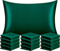 NTBAY 12 Pack Satin Queen Pillowcases for Hair and Skin, Luxurious and Silky Pillow Cases with Envelope Closure, 20 x 30 Inches, Dark Green