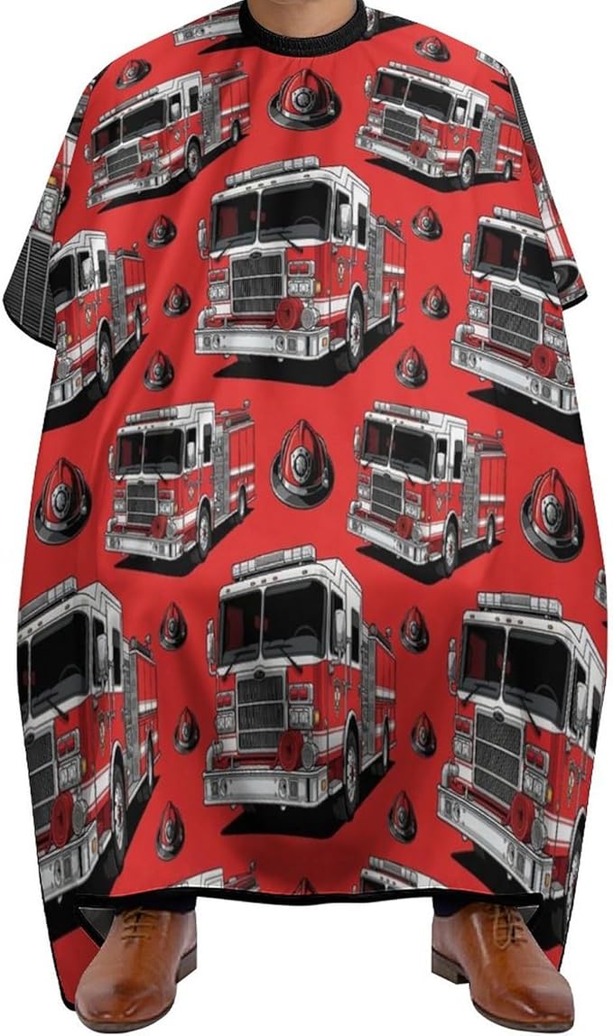 Full Coverage Hair Cutting Cape, Hairdressing Apron Cute Red Fire Trucks Print Hair Cutting Gown for Makeup Artist Beautician