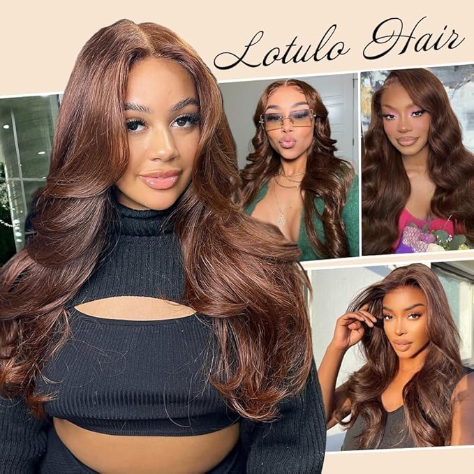 abbildung 34inch Chocolate Brown Lace Front Wig Human Hair 13x6 HD Transparent Body Wave Lace Front Wigs Human Hair Pre Plucked Glueless Frontal Brown Wig Human Hair 180% Density #