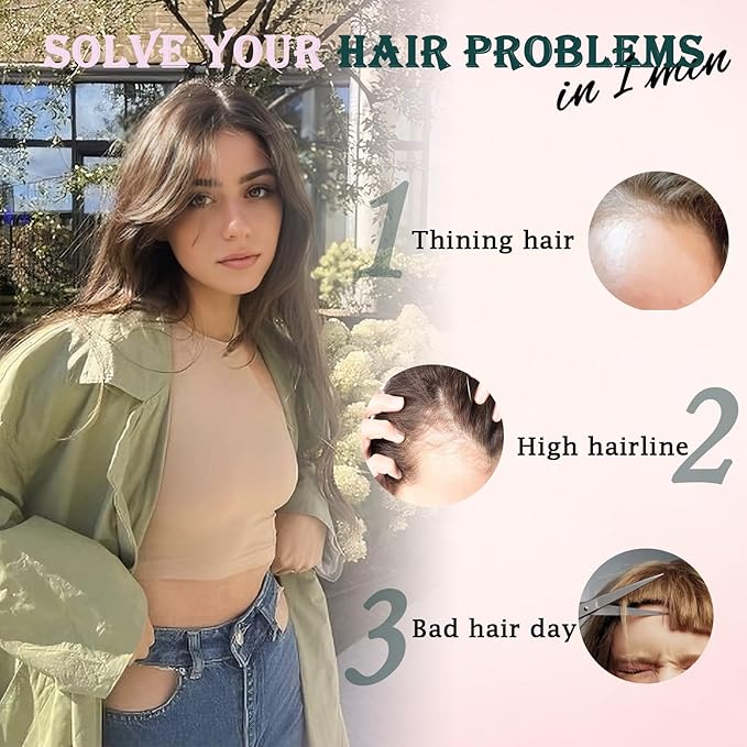 Benehair Clip on Bangs Human Hair, Front Hair Extensions for Women Hair Pieces with Temples for Daily Wear (Medium Brown)