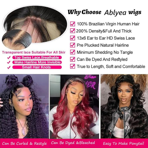 13x6 Body Wave Lace Front Wigs Human Hair Pre Plucked 200 Density HD Transparent Lace Frontal Wigs Human Hair for Women 9A Glueless Wigs Human Hair with Baby Hair 20Inch