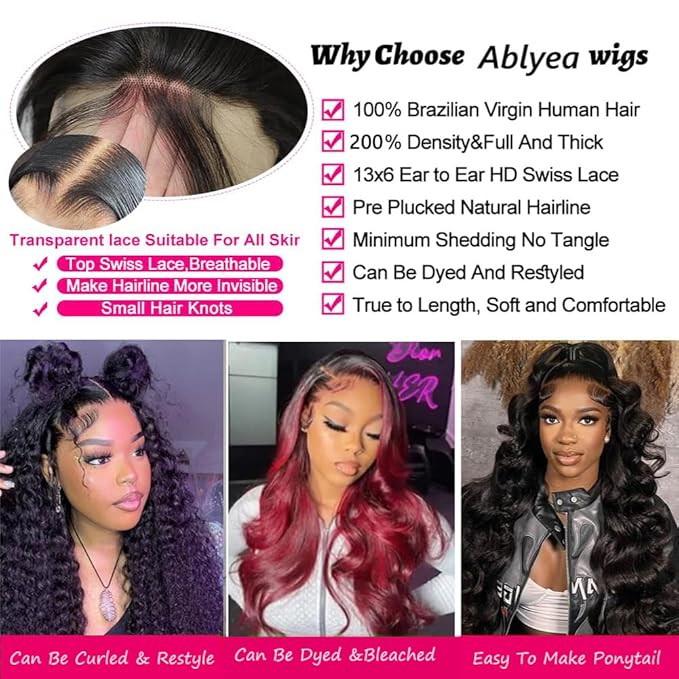 13x6 Body Wave Lace Front Wigs Human Hair 200% Density 13x6 HD Transparent Frontal Wigs Human Hair for Women Pre Plucked Body Wave Glueless Wig 26 Inch