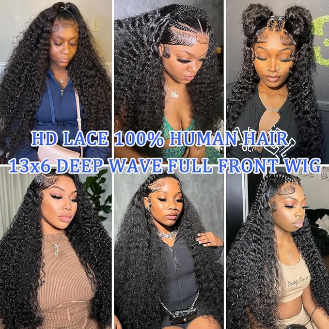 36 Inch Deep Wave Lace Front Wigs Human Hair HD Frontal Deep Wave Wig Human Hair Lace Front Wigs Human Hair Wigs For Women Wet And Wavy Glueless Wigs Human Hair Deep Curly Wig 200 Density