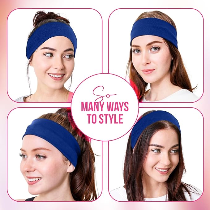Styla Hair Headbands for Women Stretch Fashion Head Bands 10 Pack Non-Slip Head Wraps Great for Spa, Sports, Yoga, Pilates, Running, Gym Headband, Workouts (Blue)