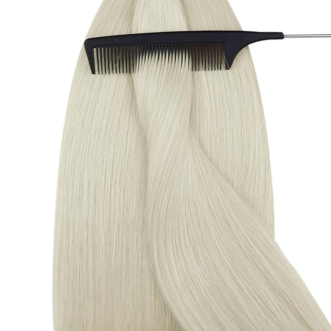 YoungSee Nano Beads Hair Extensions Human Hair Platinum Blonde Nano Ring Hair Extensions White Blonde Nano-Tip Extension 14inch 50g/50s Cold Fusion for Weddings and Special Occasions