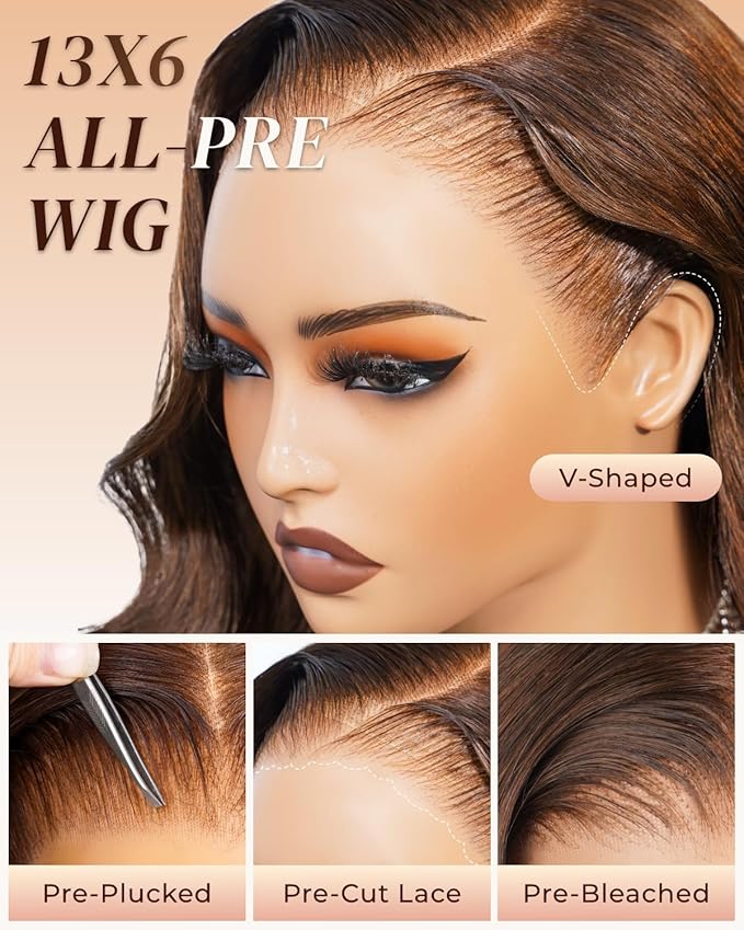 Arabella 13x6 Lace Front Wig Human Hair HD Transparent Chocolate Brown Body Wave Lace Front Wigs Human Hair Pre Plucked Glueless Frontal Wig 22 Inch