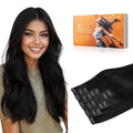 DOORES Human Hair Extensions - Jet Black, 110g, 7pcs, 22 Inch Seamless Clip-in Skin Weft Remy Straight Invisi Edge