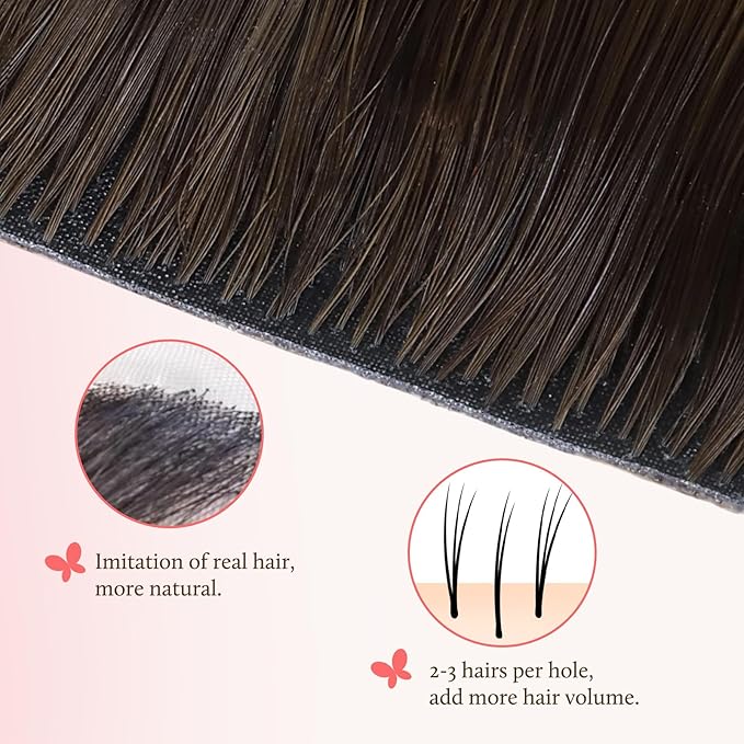 DOORES Clip in Hair Extensions Set 20 Inch 140g, 4pcs Invisi Edge Clip ins and 3pcs Classic Seamless Clip ins, Injected Virgin Real Human Hair Extensions Natural Invisible Straight, #(T2/6) P2