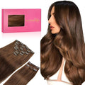 WENNALIFE Clip in Hair Extensions, 150g 20 Inch 9pcs Chocolate Brown Human Hair Extensions Thicker Clip in Hair Extensions Real Human Hair Clip Set Double Weft