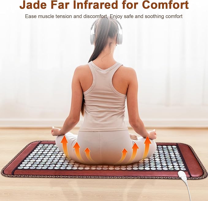 Natural Blue Jade Heating Pad, Infrared Heating Pad, Far Infrared Heating Pads with Travel Bag and Chair Strap, Smart Controller with Memory Function, Auto Shut Off (Brown, 38 in x 24 in)