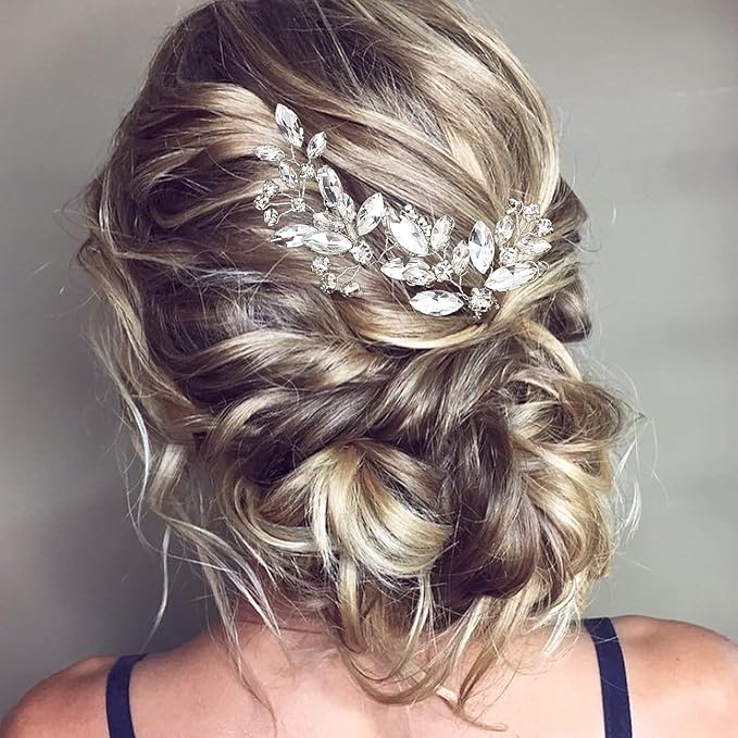 5 Pieces Bride Hair Pins Rhinestone Bridal Hair Piece for Women Crystal Hair Accessories for Bride Bridesmaids Flower Girls(Silver)