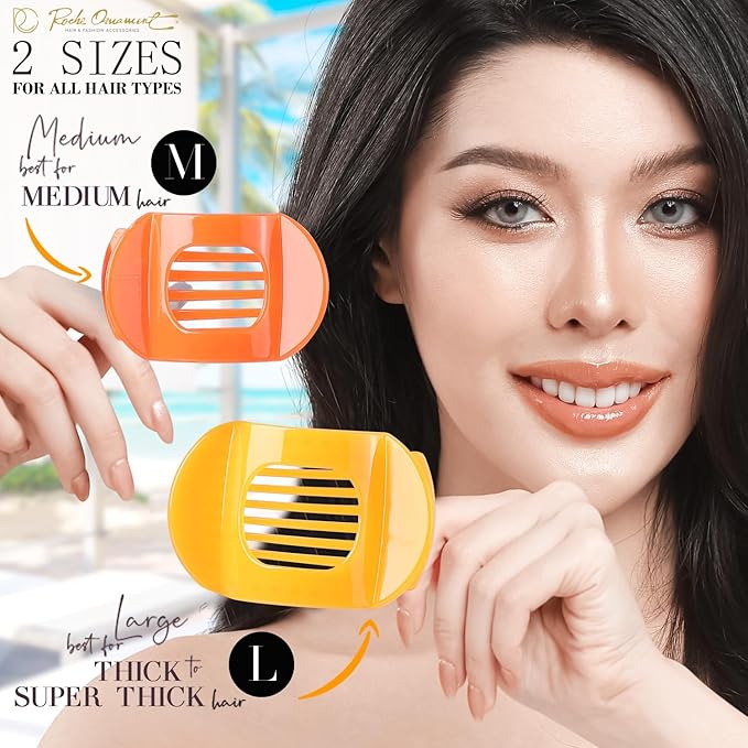 RC ROCHE 6 Pcs Flat Claw Hair Clips for Women Thick Hair French Round Duckbill Square Secure Strong Hold Grip Clamps Barrettes Curved No Slip No Crease Styling Cute Extra Jumbo XL, Large Jelly Candy