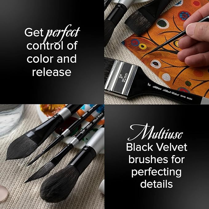 Silver Brush Limited BV-3056S Black Velvet Short Handle Large Round Brushes, Mixed Filament with Very Soft Tips, 3pc Professional Artist Painting Bundle for Watercolors, Gouache, Dyes & Silk Painting