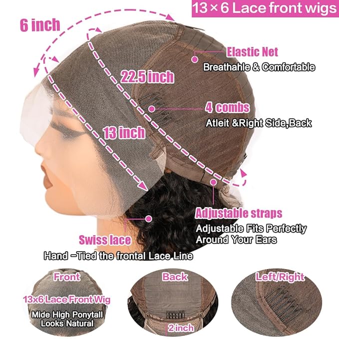 abbildung 30inch Highlight Ombre Lace Front Wig Human Hair 13x6 HD Honey Blonde 4/27 Deep Wave Lace Frontal Wigs Glueless Wigs Human Hair Pre Plucked with (Black, 26 Inch Black, deep wave)