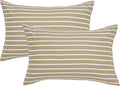 JELLYMONI 100% Natural Cotton Striped Queen Pillowcases Set, 2 Pack Khaki and White Stripes Pattern Printed Pillow Covers with Envelope Closure(Pillows are not Included)