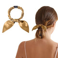 THXSILK Hair Silk Scrunchies with Bow for Women Pure Mulberry Silk Hair Cute Ring Ties Scrunchies for Girls Women's Thick Hair, Metallic Gold, 2.8"