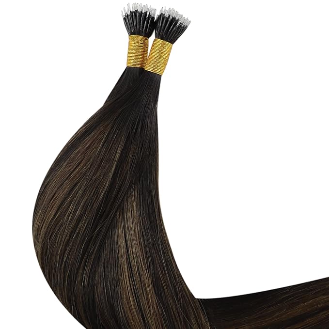 YoungSee Nano Hair Extensions Human Hair Dark Brown Mix Medium Brown 22in Nano Ring Hair Extensions Real Human Hair Balayage 50g Nano-Beads Extension Ombre Cold Fusion Natural Looking Hair Extension
