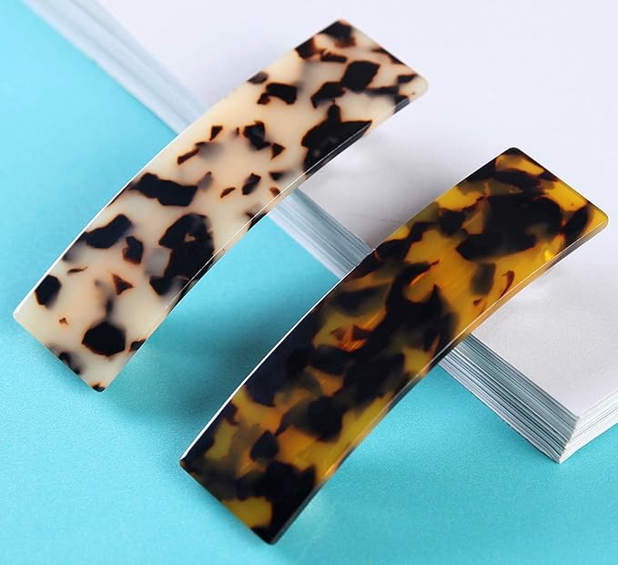 2PCS Hair Barrettes Tortoise Shell French Design Celluloid Rectangle Hair Clips for Women