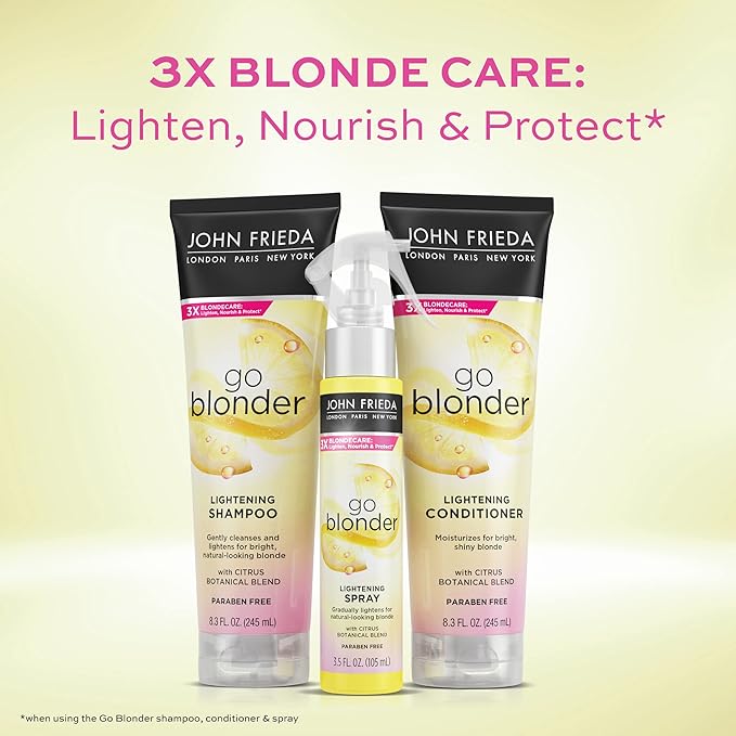 John Frieda Go Blonder Lightening Spray, Controlled Hair Lightener to Gradually Lighten Hair, with Citrus and Chamomile BlondMend Technology, 3.5 Oz