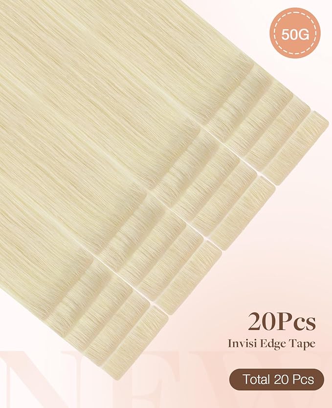 GOO GOO Invisi Edge Tape in Hair Extensions Human Hair, 60A Platinum Blonde 20pcs 10inch 30g, Virgin Remy Hair, Seamless Injected Tape, Natural Look