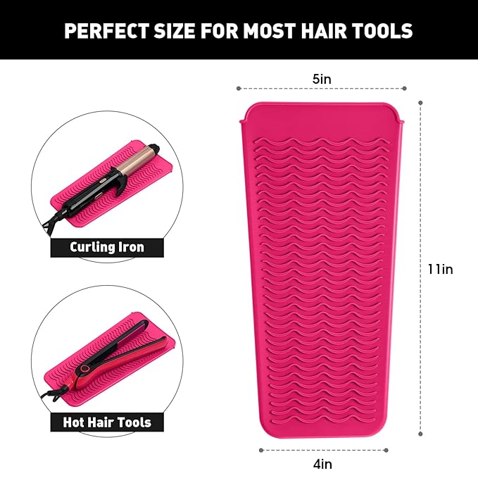 ZAXOP 2 Pack Heat Resistant Silicone Mat Pouch for Flat Iron, Curling Iron,Hair Straightener,Hair Curling Wands,Hot Hair Tools (HOT Pink&HOT Pink)