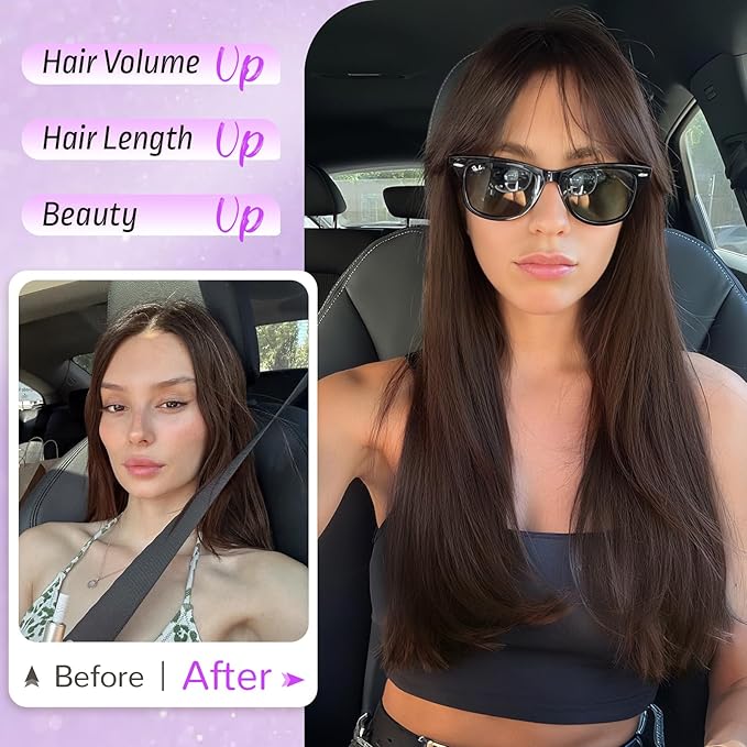 Hair Topper for Women Clip in Bangs – 18 Inch Medium Length Straight 360° Full Coverage Balayage Wine Red,Synthetic Natural Looking Piece for Thinning Hair