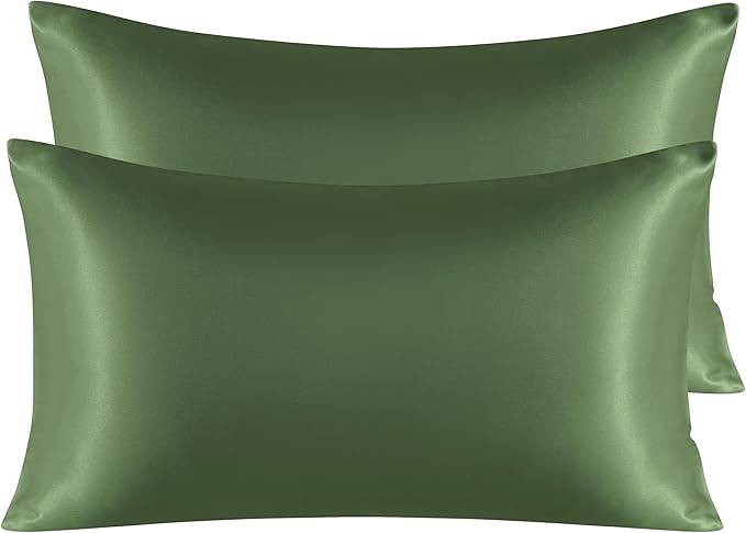 NTBAY 2 Pack Satin King Pillowcases for Hair and Skin, Luxurious and Silky Pillow Cases with Envelope Closure, 20x36 Inches, Olive Green