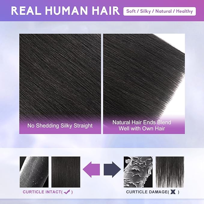 Clip in Hair Extensions Real Human Hair, 22 Inch 110g, 1B Natural Black, Invisible Seamless Straight Remy Human Hair Extensions Cip ins for Women 8pcs Per Set with Double Weft