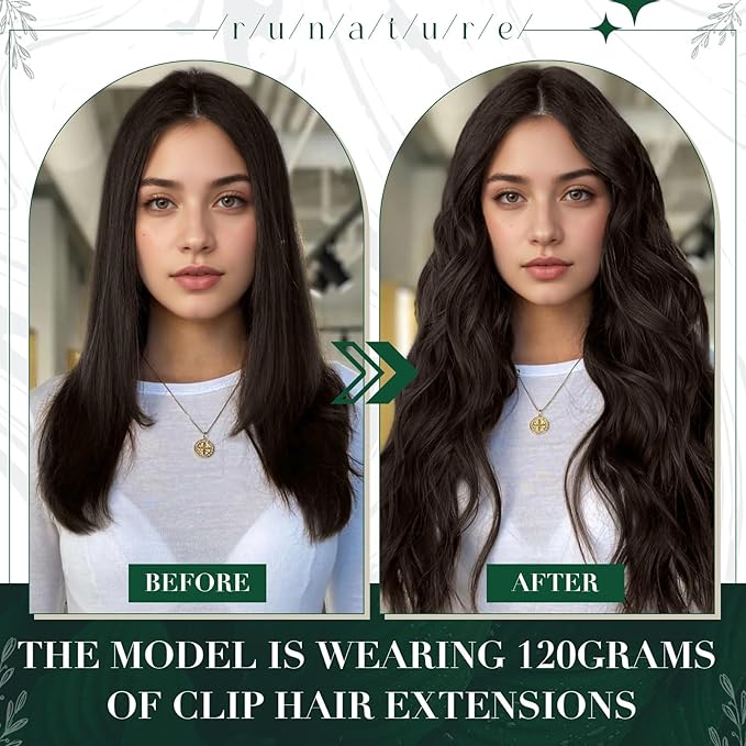 RUNATURE Brown Clip in Hair Extensions, Real Human Hair Clip in Extensions 20 Inch, Long Hair Extensions Clip Ins, Double Weft Remy Natural Hair, Add Hair Length, 50g 3pcs #2 Dark Brown