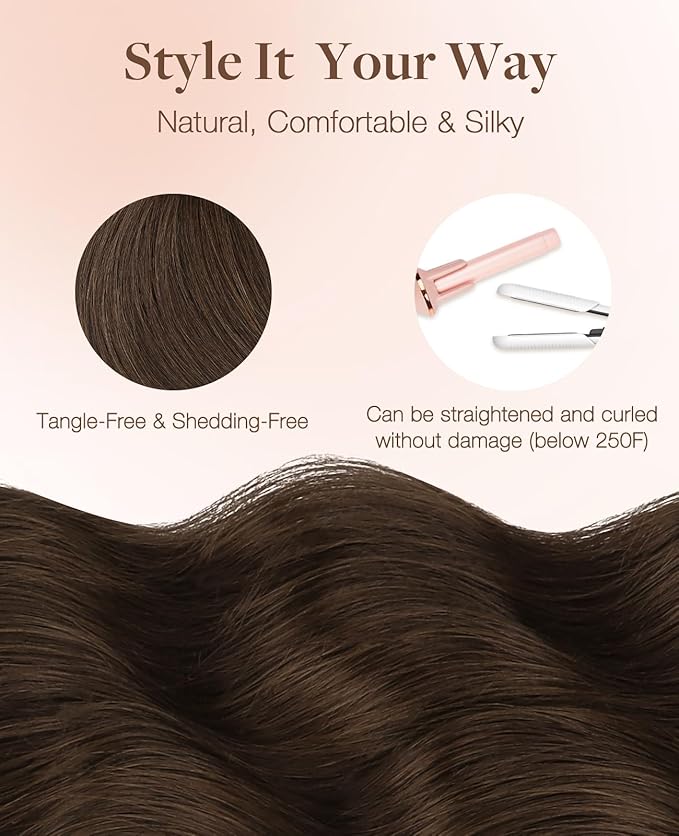 GOO GOO Invisi Edge Tape in Hair Extensions Human Hair, 4A Chocolate Brown 10pcs injected with 10pcs classical tape ins, 18inch 50g, Virgin Remy Hair, Natural Look