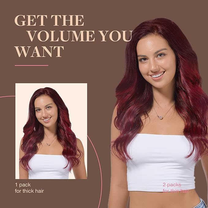 GOO GOO Clip in Hair Extensions Real Human Hair, Remy Human Hair Extensions Clip ins for Women, Natural Human Hair, 14inch 120g 7Pcs, 530 Burgundy