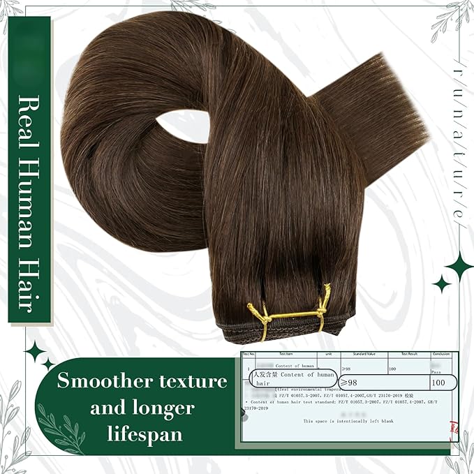RUNATURE Real Hair Extensions Clip in Human Hair, Brown Clip in Hair Extensions for Women, Double Weft Straight Remy Extensions for Thin Hair 18 Inch 50g 3pcs #4 Medium Brown