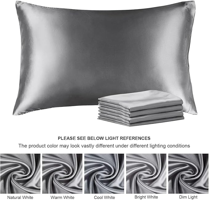 BEDELITE Satin Pillowcase with Zipper 4 Pack, Dark Grey Pillow Cases Standard Size, Super Soft and Cooling Similar to Silk Pillow Cases, Gift for Women Men(20x26 Inches)