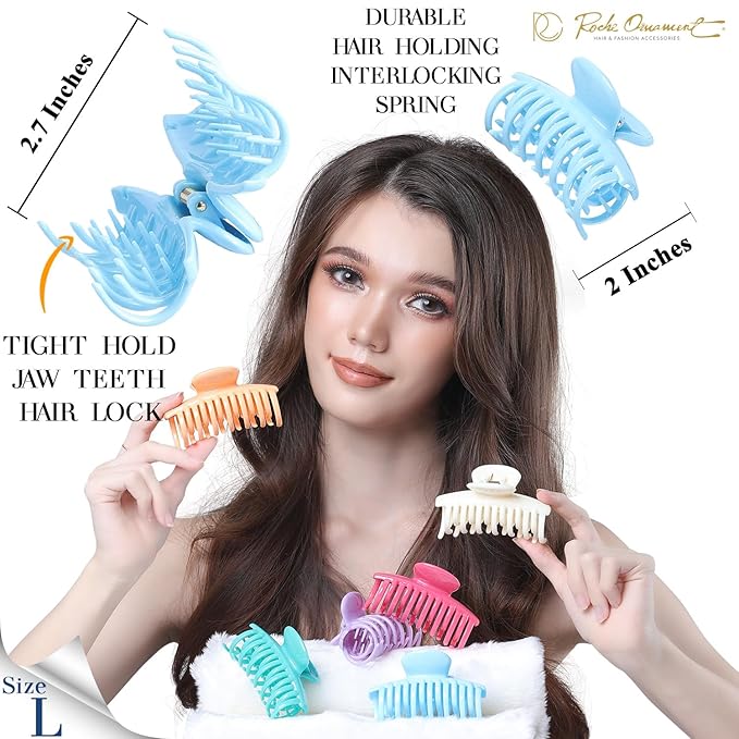 RC ROCHE 6 Pcs Double Claw Hair Clip Tooth Claw Clip Grip Tooth Jaw Clamps Thin Fine Hair Strong Hold No Slip Undo Clutchers for Women, Medium Pastel