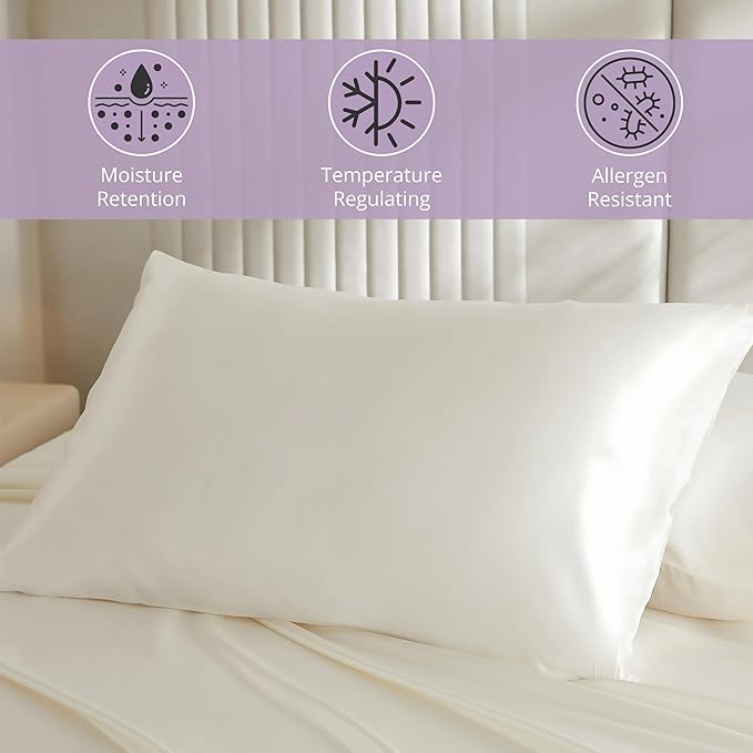 Mulberry Park 30 Momme 100% Pure Mulberry Silk Pillowcase - Luxury Charmeuse Weave for Hair and Skin, Cooling Silk Pillow Cover for Beauty Sleep - Standard Size 20''x26'' / Ivory