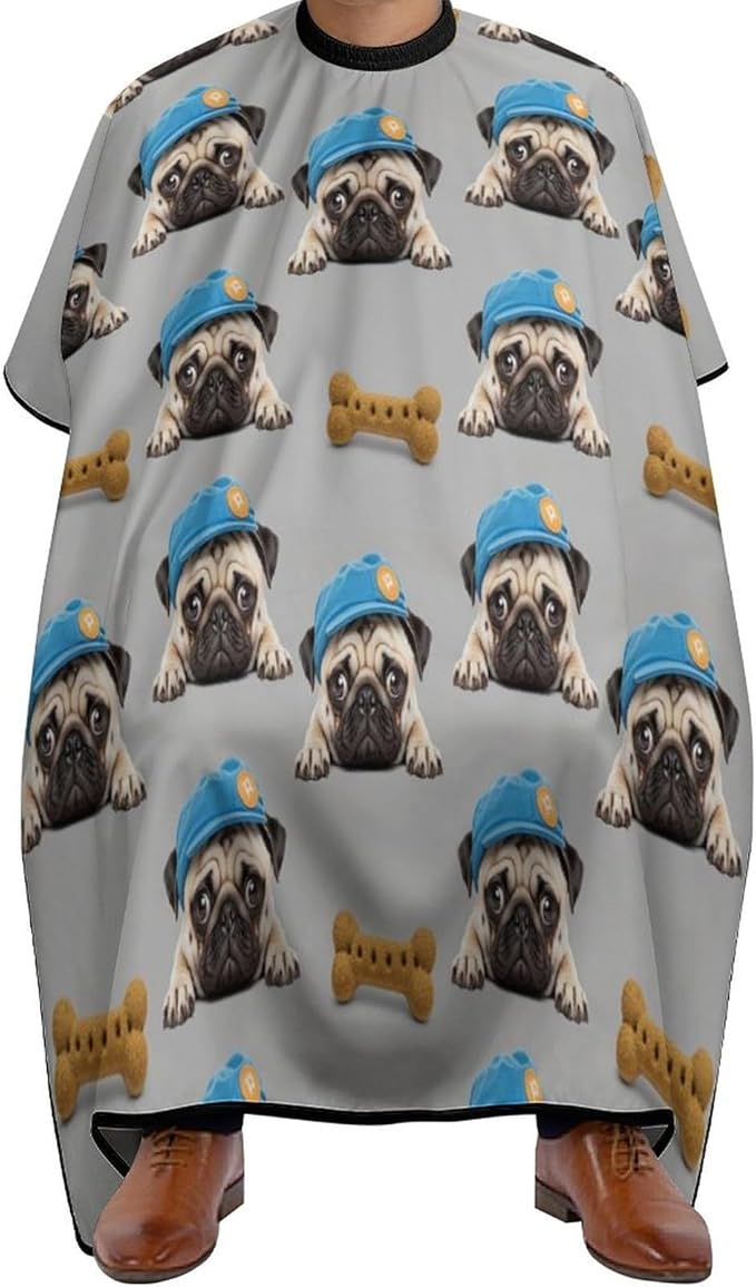 Adults Cute Hat Pug Dog Hair Styling Cape Large, Long Haircut Apron for Hair Cutting Styling, Easy Clean