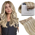 RUNATURE Blonde Clip in Hair Extensions, Real Human Hair Clip in Extensions, Short Hair Extensions Clip Ins 12 Inch, Remy Natural Hair, Add Volume, 50g 3pcs #8P60 Light Brown Highlight