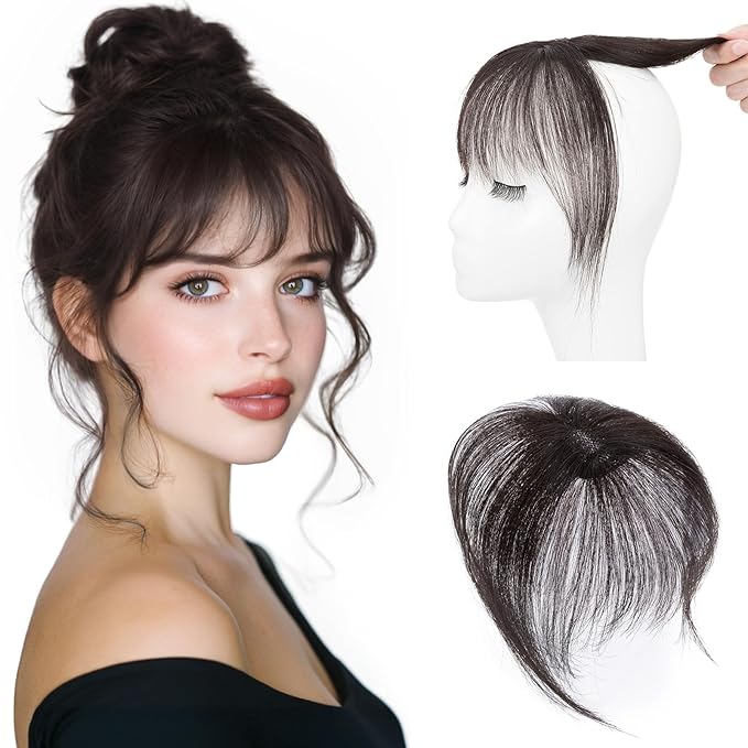 Hairro Clip On Bangs Human Hair Bangs Hair Clip In Bangs 3D 360°Cover Topper With Bangs Wispy Air Bangs Hair Pieces Fake Bangs For Women 8 Inches 10g #1B Natural Black