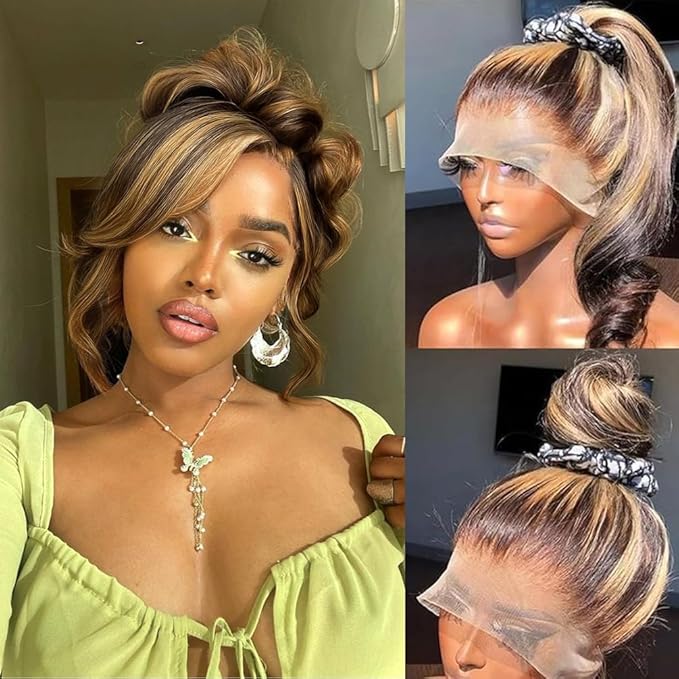 AMIRTY 250 Density 360 Lace Front Wigs Human Hair Pre Plucked Honey Blonde Body Wave Lace Front Wigs with Baby Hair Full 360 Glueless HD Transparent Lace Front Wigs for women